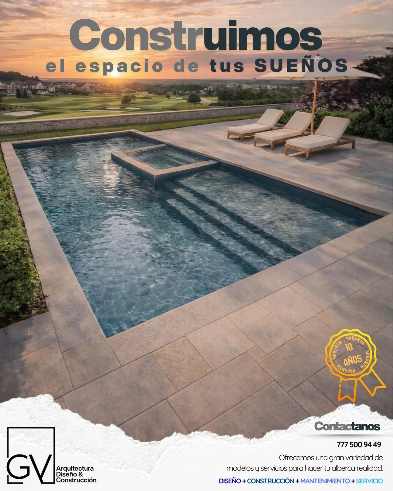 Alberca terminada con terraza
